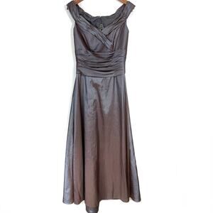 Bonny Formal Shimmery Taupe Mother of the Bride Off the Shoulder Gown Size 12